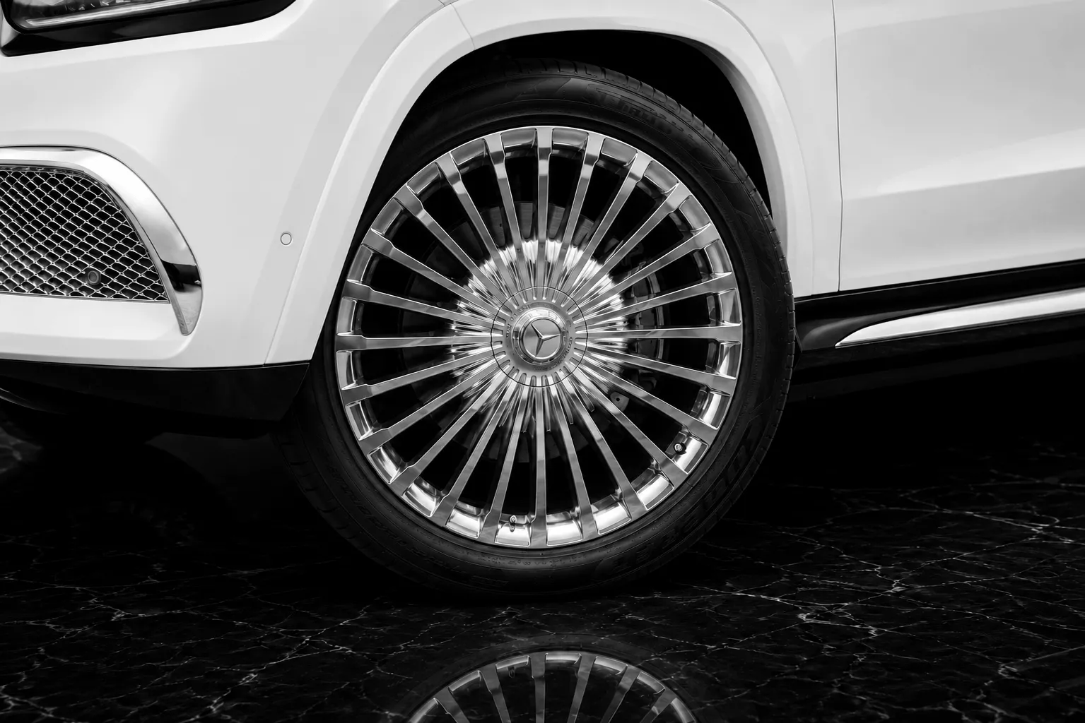 Mercedes-Maybach GLS wheel detail studio view for premium private chauffeur transport in Sydney