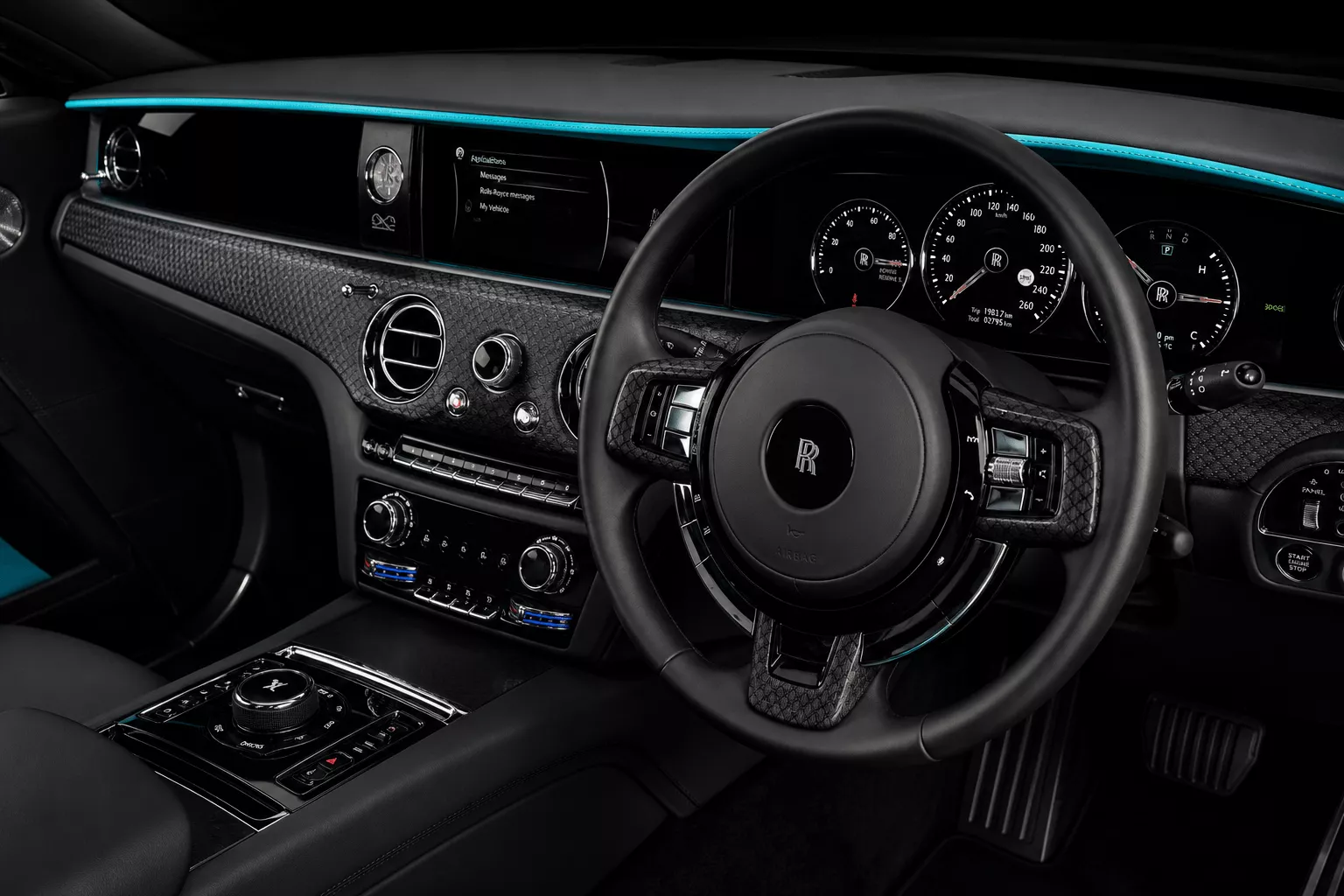 Rolls-Royce Ghost Series III interior dashboard with modern black trim and premium driver controls